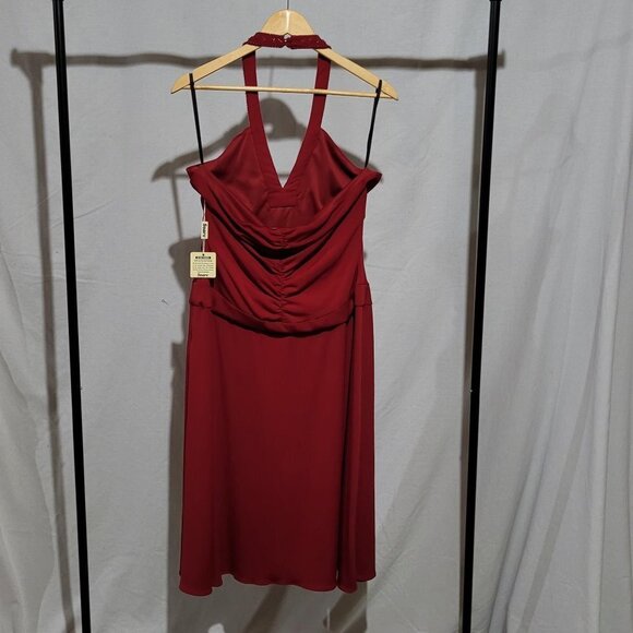 Red evening dress vintage Jessica plus size halter beaded formal prom 90s new - Picture 2 of 14